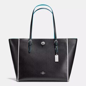 Like New Coach Turnlock Black & Teal Shoulder Bag Tote Purse